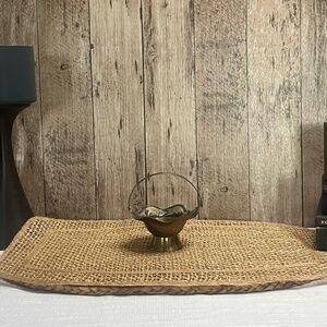 Vintage Brass Footed Basket w/ Handle | Ornate Leaf Candy Dish Trinket Holder